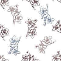 Seamless pattern with hand drawn cherry blossom branches in vintage sketch style vector