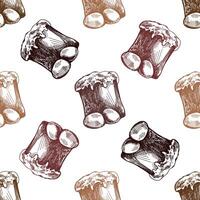 Hand drawn colored vintage seamless pattern of Easter cakes and eggs vector