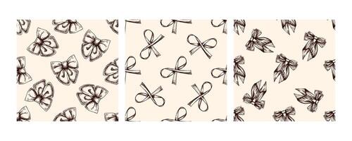Seamless vintage bow patterns in brown on beige background vector