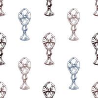 Hand drawn vintage seamless pattern of Easter eggs in egg cups in pastel colors vector