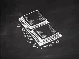 Chocolate squares with textured details in hand-drawn sketch style on chalkboard background vector