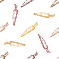Hand drawn colored vintage seamless pattern of rustic carrots vector