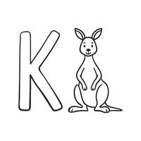 An illustration of kangaroo beside letter K vector