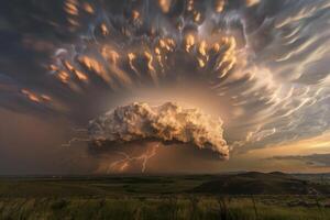 A large cloud with lightning is seen in the sky photo