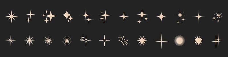 Retro star different shapes flash silhouette set, Collection of twinkle particle stars and rays decorative symbols for design. icons y2k style basic shapes geometric graphic elements vector