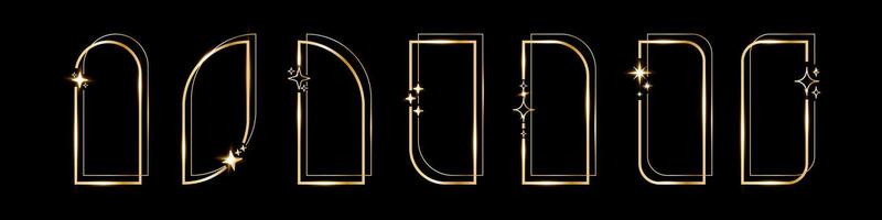Golden arch set of geometric shape frames, golden minimalist y2k frames on black vector