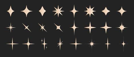Retro star of different shapes flash silhouette set, Collection of twinkle particle stars and rays decorative symbols for design. icons y2k style basic shapes geometric graphic elements vector
