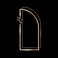 Star glare golden arch geometric frame shape, golden minimalist y2k frame border on black vector