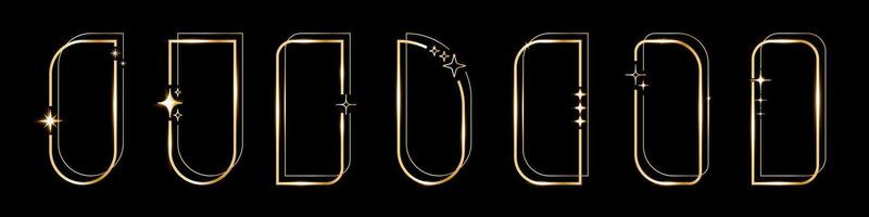 Star golden arch set of geometric shape frames, golden minimalist y2k frames on black vector