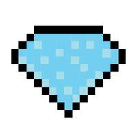 Pixel art blue diamond with a retro gaming style and collectible item design. Game interface, pixelated life bar and menu button. Button 8 bit pixel vector