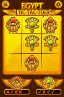 TIC TAC TOE UI in Egyptian themed. Egyptian icons- Scarab and lotus. Board logic game for your game development UI. strategy game noughts and crosses vector