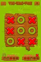 Board game TIC-TAC-TOE. Grass background with wooden board. Spring holiday printable worksheet. Zero and crosses grid. Board logic game for your game development mobile UI. Farm themed vector