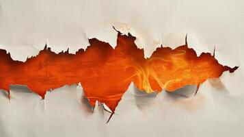 Torn Paper with Burned Edges Revealing Fiery Texture for Artistic Visuals photo