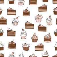 chocolate cakes and muffins pattern vector