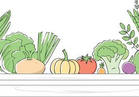 various vegetables on table line art style illustration vector