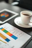 Professional Workspace with Financial Documents and Technology for Efficient Business Management photo