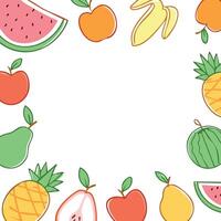various colorful fruits with copy space in middle vector