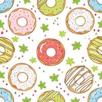 colorful hand drawn style donuts pattern vector