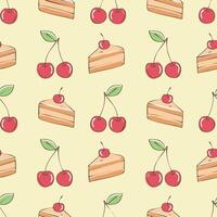 cherries and vanilla cakes pattern on light background vector