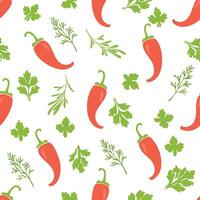 red chilli and herbs pattern vector