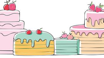 hand drawn style line art cakes with copy space white background vector