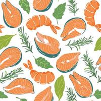shrimp and salmon fish pattern vector