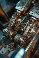 Precision Robotics in Modern Manufacturing. Macro Shot of Intricate Mechanical Parts photo