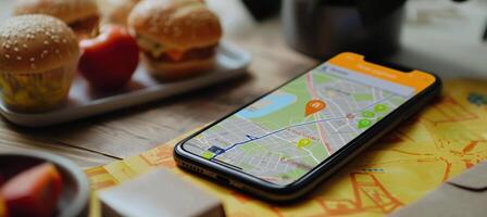Realistic Food Delivery Tracking Interface with Progress Bar and Map Details for App Design photo