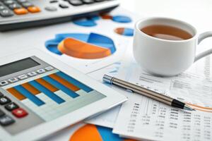 Organized Workspace with Tablet and Documents for Efficient Accounting Analysis photo