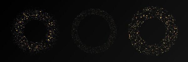 Abstract gold glowing halftone dotted . Set of three gold glitter patterns in circle form. Circle halftone dots. illustration vector