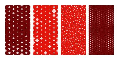 Set of seamless hospital backgrounds with plus symbols. symbol of medicine on a red background. illustration vector