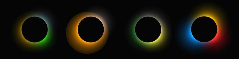 Circle illuminate frame with gradient. Set of round neon banners isolated on black background. illustration vector