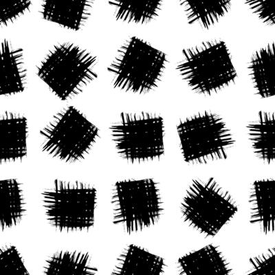 Seamless pattern with black brush in square form on white background. illustration