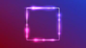 Neon square frame with shining effects on purple background. Empty glowing techno backdrop. illustration vector