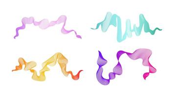 Curved wavy stripes. Set of four abstract colored gradient wave on white background. illustration vector