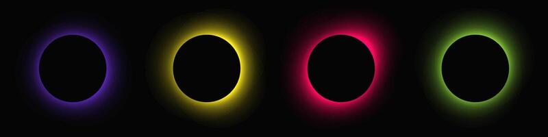 Circle illuminate frame with gradient. Set of four neon banners isolated on black background. illustration vector
