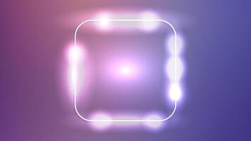 Neon rounded square frame with shining effects on dark purple background. Empty glowing techno backdrop. illustration vector