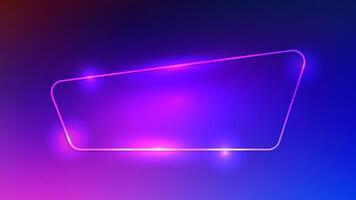 Neon rounded frame with shining effects on dark purple background. Empty glowing techno backdrop. illustration vector