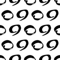 Seamless pattern with black sketch hand drawn brush scribble circles shape on white background. Abstract grunge vector