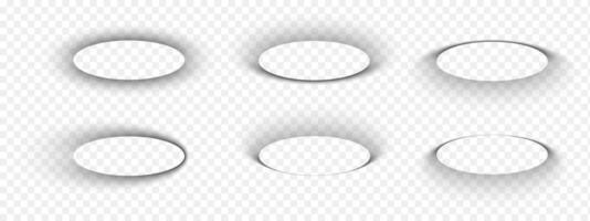 Oval shadows shapes. Elliptical soft overlay effect with dark gradient borders. Empty ellipse shades on floor, paper or page. realistic illustration vector