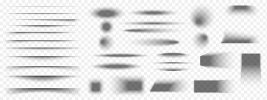 Set of paper or packing box shadow effects. Different realistic soft grey shapes. Divider lines, square and rectangle, round and oval shades. illustration vector