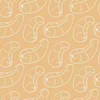 Cashew seamless pattern in line art style on beige background. Hand drawn design for label, menu, package, grocery. vector