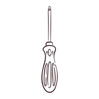 Screwdriver icon in line art style. Hand drawn logo of repair tool for hardware store. Isolated on a white background. vector