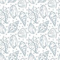 Seamless pattern with line art style seashell and ocean element. Perfect for textile, wallpaper, packaging and marine designs on white background. vector