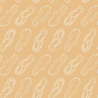 Peanut seamless pattern in line art style beige background. Design for wallpaper, wrapping paper, restaurant menu, food store, grocery. vector