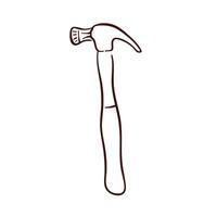 Hammer icon in doodle style. Repair tool logo in line art style for hardware store isolated on a white background. vector