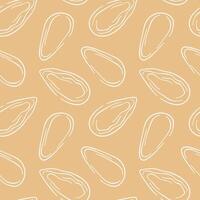 Almond line art style seamless pattern on beige background. Hand drawn design for a grocery store, print, fabric, wrapping paper, menu. vector