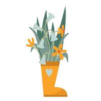 Whimsical Floral Arrangement in Yellow Rain Boot Spring and Summer Decorative Illustration with Flowers and Greenery vector