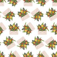 Seamless Floral Envelope Pattern with Tulips and Greenery Romantic Botanical Design for Wrapping Paper, Fabric, and Digital Backgrounds vector