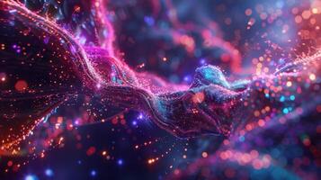 Glowing 3D Neural Network with Interconnected Nodes and Vibrant Data Streams photo